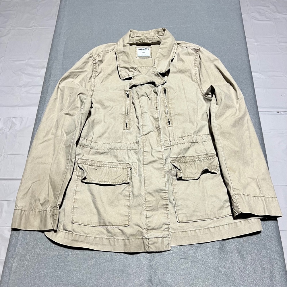 Old Navy Tan Khaki Cotton Utility Field Jacket Mens Large L Internal Drawstring